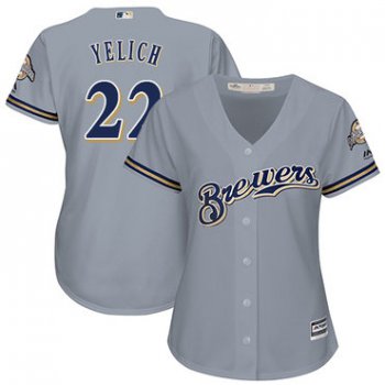 Brewers #22 Christian Yelich Grey Road Women's Stitched Baseball Jersey