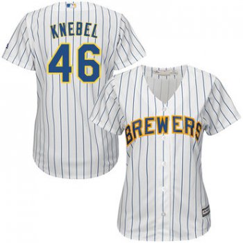 Brewers #46 Corey Knebel White Strip Home Women's Stitched Baseball Jersey