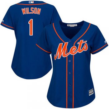 Mets #1 Mookie Wilson Blue Alternate Women's Stitched Baseball Jersey