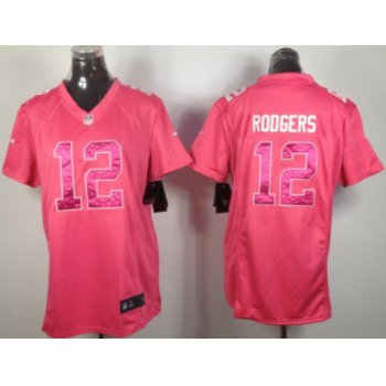 Nike Green Bay Packers #12 Aaron Rodgers Pink Sweetheart Diamond Womens Jersey