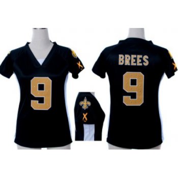 Nike New Orleans Saints #9 Drew Brees 2012 Black Womens Draft Him II Top Jersey