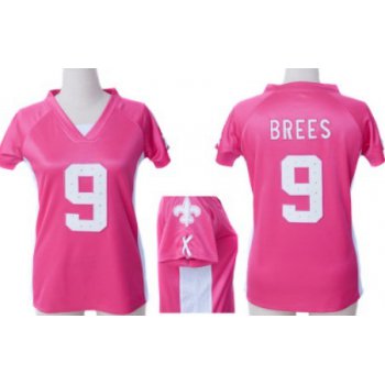 Nike New Orleans Saints #9 Drew Brees 2012 Pink Womens Draft Him II Top Jersey