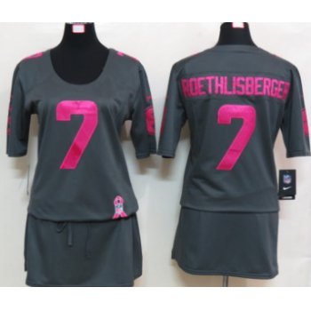 Nike Pittsburgh Steelers #7 Ben Roethlisberger Breast Cancer Awareness Gray Womens Jersey