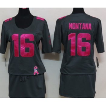 Nike San Francisco 49ers #16 Joe Montana Breast Cancer Awareness Gray Womens Jersey