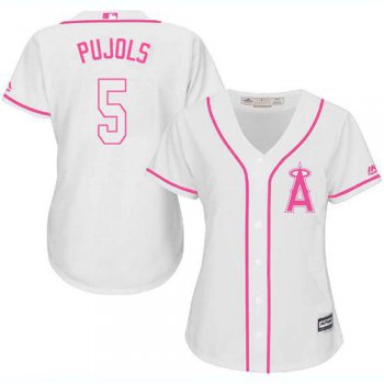 Angels #5 Albert Pujols White Pink Fashion Women's Stitched Baseball Jersey