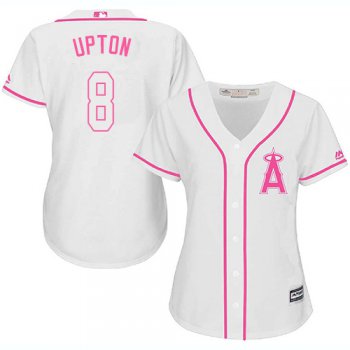 Angels #8 Justin Upton White Pink Fashion Women's Stitched Baseball Jersey