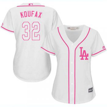 Dodgers #32 Sandy Koufax White Pink Fashion Women's Stitched Baseball Jersey