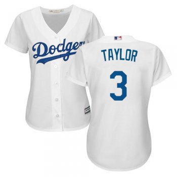 Dodgers #3 Chris Taylor White Home Women's Stitched Baseball Jersey