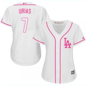 Dodgers #7 Julio Urias White Pink Fashion Women's Stitched Baseball Jersey