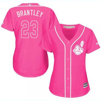 Indians #23 Michael Brantley Pink Fashion Women's Stitched Baseball Jersey