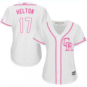 Rockies #17 Todd Helton White Pink Fashion Women's Stitched Baseball Jersey