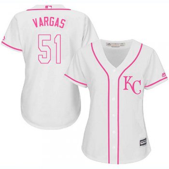 Royals #51 Jason Vargas White Pink Fashion Women's Stitched Baseball Jersey