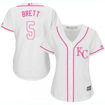 Royals #5 George Brett White Pink Fashion Women's Stitched Baseball Jersey