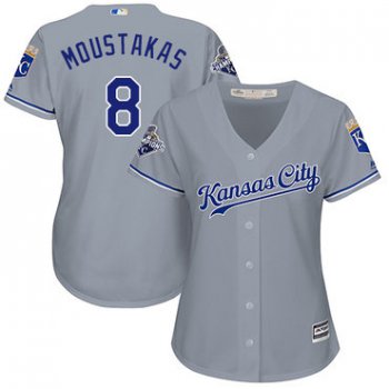 Royals #8 Mike Moustakas Grey Road Women's Stitched Baseball Jersey
