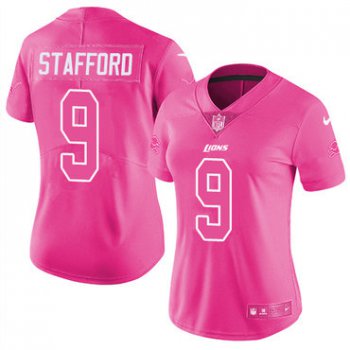 Nike Lions #9 Matthew Stafford Pink Women's Stitched NFL Limited Rush Fashion Jersey