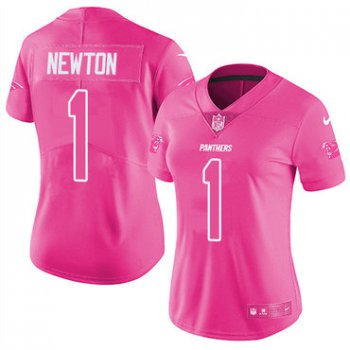 Nike Panthers #1 Cam Newton Pink Women's Stitched NFL Limited Rush Fashion Jersey
