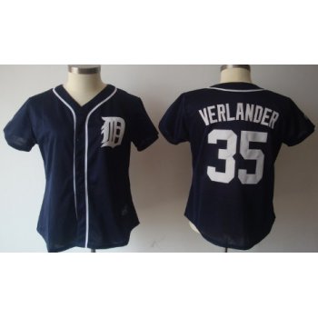 Detroit Tigers #35 Justin Verlander Navy Blue Womens Jersey