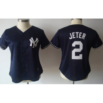 New York Yankees #2 Derek Jeter Navy Blue Womens Jersey