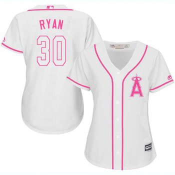 Angels #30 Nolan Ryan White Pink Fashion Women's Stitched Baseball Jersey
