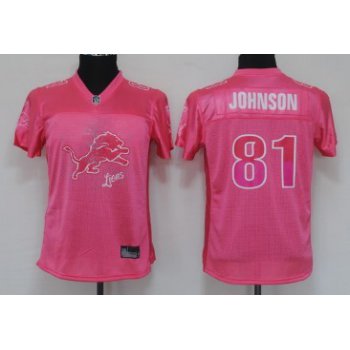 Detroit Lions #81 Calvin Johnson Pink Fem Fan Womens Jersey