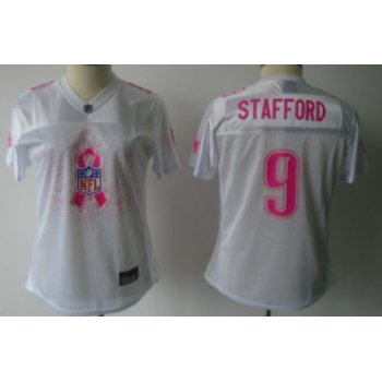 Detroit Lions #9 Matthew Stafford 2011 Breast Cancer Awareness White Womens Fashion Jersey