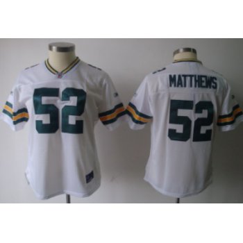 Green Bay Packers #52 Clay Matthews White Womens Team Jersey