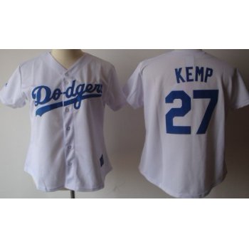 Los Angeles Dodgers #27 Matt Kemp White With Blue Womens Jersey