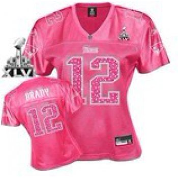 New England Patriots #12 Tom Brady Pink Womens Sweetheart 2012 Super Bowl XLVI Jersey
