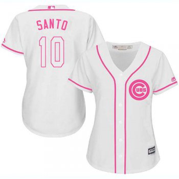 Cubs #10 Ron Santo White Pink Fashion Women's Stitched Baseball Jersey