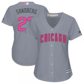 Cubs #23 Ryne Sandberg Grey Mother's Day Cool Base Women's Stitched Baseball Jersey