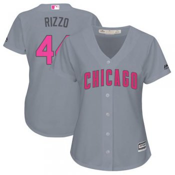 Cubs #44 Anthony Rizzo Grey Mother's Day Cool Base Women's Stitched Baseball Jersey
