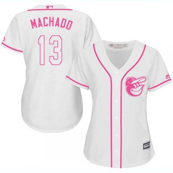 Orioles #13 Manny Machado White Pink Fashion Women's Stitched Baseball Jersey
