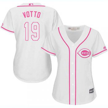 Reds #19 Joey Votto White Pink Fashion Women's Stitched Baseball Jersey