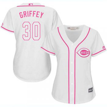 Reds #30 Ken Griffey White Pink Fashion Women's Stitched Baseball Jersey