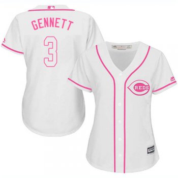 Reds #3 Scooter Gennett White Pink Fashion Women's Stitched Baseball Jersey