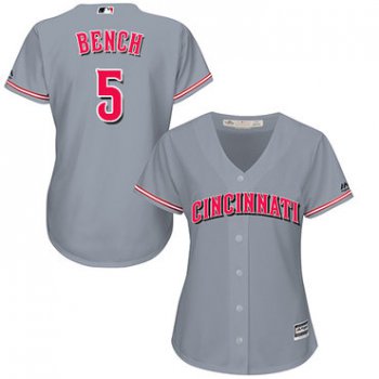 Reds #5 Johnny Bench Grey Road Women's Stitched Baseball Jersey