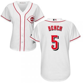 Reds #5 Johnny Bench White Home Women's Stitched Baseball Jersey