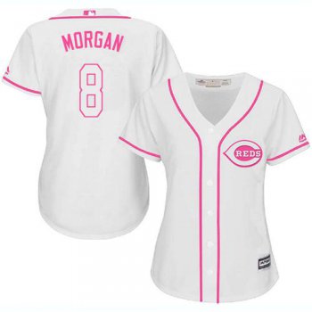 Reds #8 Joe Morgan White Pink Fashion Women's Stitched Baseball Jersey