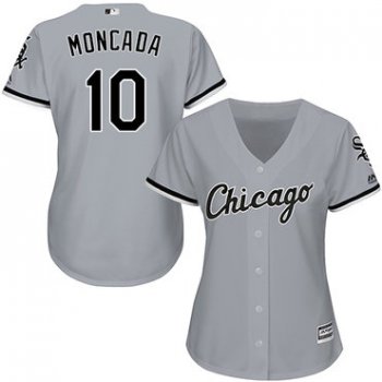 White Sox #10 Yoan Moncada Grey Road Women's Stitched Baseball Jersey
