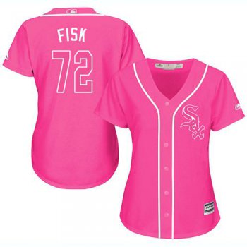 White Sox #72 Carlton Fisk Pink Fashion Women's Stitched Baseball Jersey
