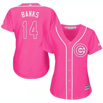 Cubs #14 Ernie Banks Pink Fashion Women's Stitched Baseball Jersey