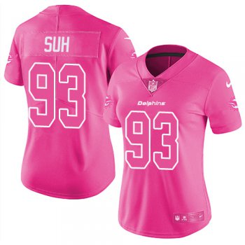 Women's Nike Dolphins #93 Ndamukong Suh Pink Stitched NFL Limited Rush Fashion Jersey