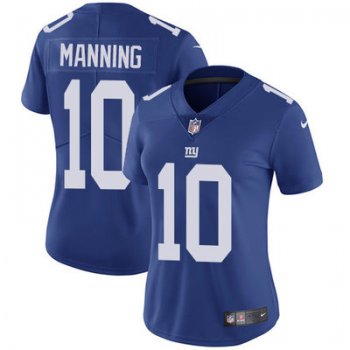 Women's Nike Giants #10 Eli Manning Royal Blue Team Color Stitched NFL Vapor Untouchable Limited Jersey