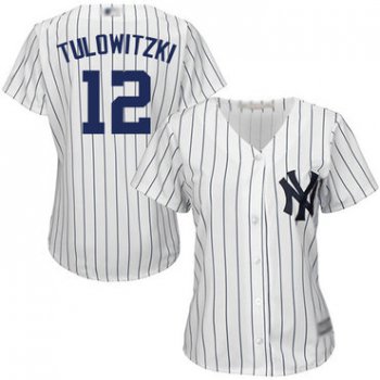 Yankees #12 Troy Tulowitzki White Strip Home Women's Stitched Baseball Jersey