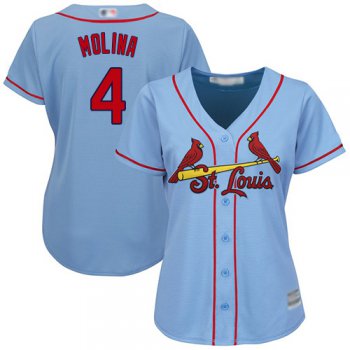 Cardinals #4 Yadier Molina Light Blue Alternate Women's Stitched Baseball Jersey