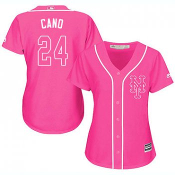Mets #24 Robinson Cano Pink Fashion Women's Stitched Baseball Jersey
