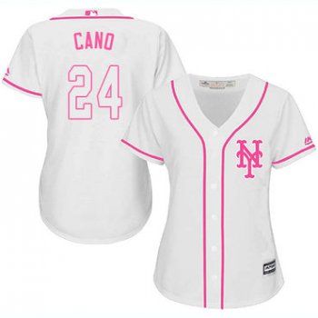 Mets #24 Robinson Cano White Pink Fashion Women's Stitched Baseball Jersey