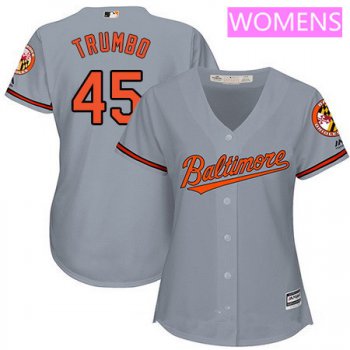 Women's Baltimore Orioles #45 Mark Trumbo Gray Road Stitched MLB Majestic Cool Base Jersey