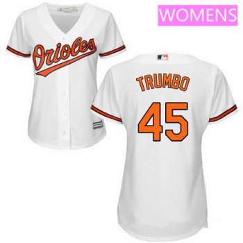 Women's Baltimore Orioles #45 Mark Trumbo White Home Stitched MLB Majestic Cool Base Jersey
