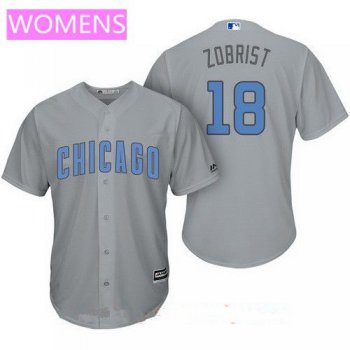 Women's Chicago Cubs #18 Ben Zobrist Gray with Baby Blue Father's Day Stitched MLB Majestic Cool Base Jersey